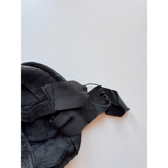 Vintage Black Woven Ribbed Straw Faille Grosgrain Chin Strap Juliet Hat - Picture 12 of 13